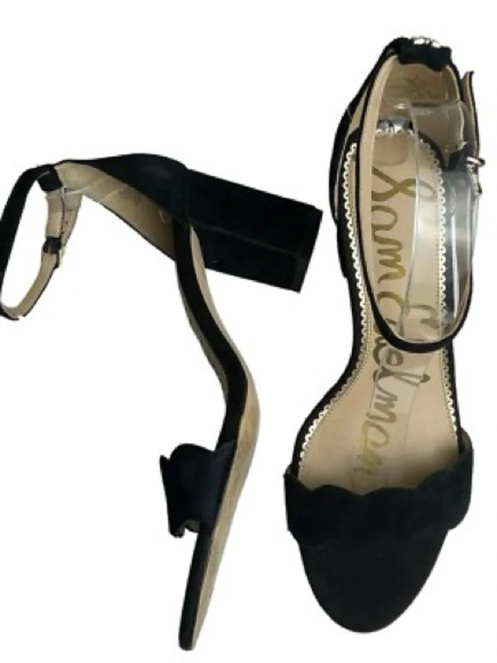 Sam Edelman Black Scalloped Open-Toe Ankle-Strap Heels